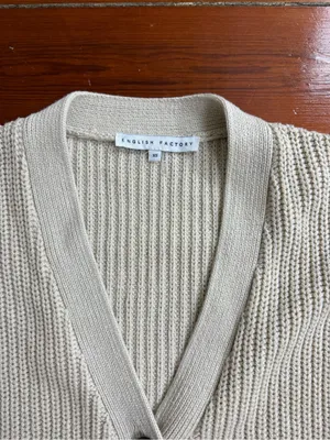 English Factory Cream Chunky Knit Utility Pocket V-Neck Cardigan XS 💛🍄 thumbnail 8