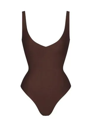 SKIMS Body Unlined Plunge Bodysuit Thong Bodysuit Cocoa Large BD-THG-7118W thumbnail 1