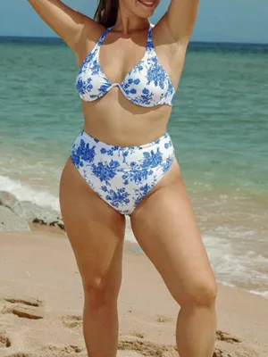 BERLOOK Underwire Floral Plus Size Bikini Top AND BOTTOM 08 Blue thumbnail 3