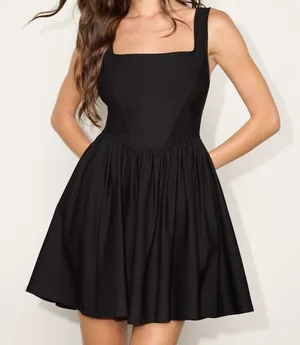NEW Lulus Gazelle Black Ponte Knit Square Neck Princess Skater Mini Dress XS thumbnail 1