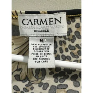 Carmen Marc Valvo Yellow Baroque Leopard Print Faux Wrap Dress Gold Stud Medium thumbnail 6