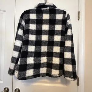 32 Degrees Heat Womens Buffalo Plaid Sherpa Fleece Full Zip Jacket Black White S thumbnail 3