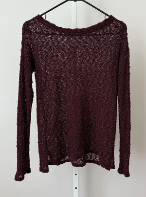 Aeropostale Women M‎ Burgundy Textured Knit Long Sleeve Sweater Top thumbnail 1
