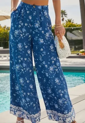 VICI Wide Leg Floral Pants Size M High Rise Pleat Front Hippie Boho Festival thumbnail 1