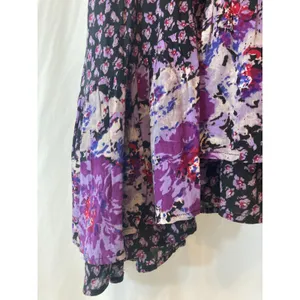 Free People Purple Pink Floral Asymmetrical Cold Shoulder Tie Mini Dress Large thumbnail 7