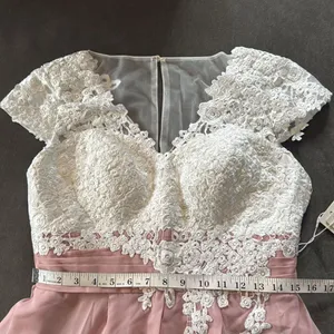 Women’s Ivory Lace Top Pink Chiffon V-Neck Cap Sleeves Formal Dress Size 10 NEW thumbnail 7
