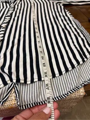 Jane + Delancey Black & White Striped Button Up Hi-Low Blouse Size L thumbnail 6