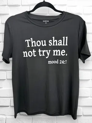 Women’s Medium “Thou Shall Not Try Me” Black Short Sleeve T-shirt • BNIB thumbnail 1