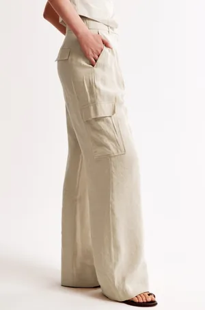Abercrombie Drapey Tailored Lightweight Wide-Leg Trousers Tan 26 Short thumbnail 3