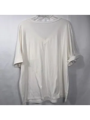 Womens XL White V Neck Pocket Tee Rolled Sleeve Stretch Casual Oversized Top thumbnail 6