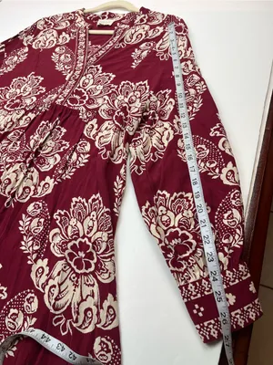 Sézane Boheme Burgundy Red Cream Boho Floral Long Sleeve Midi Maxi Dress‎ Medium thumbnail 8