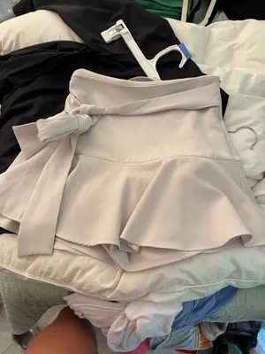 zara cream self tie belted waist ruffled hem skort thumbnail 3