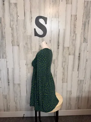 BP Nordstrom Dark Green Polka Dot Long Sleeve Smocked Mini Dress Womens Small Bo thumbnail 2