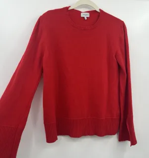 Women's Red Sweater Bianco & Blu Merino Wool Blend Christmas Bright Italy Relax thumbnail 1