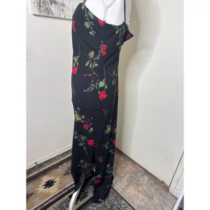 VTG 90s Arianna by Rachel Kaye Black Rose Maxi Dress Whimsygoth Column Slip 4P thumbnail 4