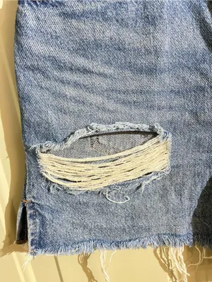 Garage Blue Distressed Denim Cutoff Shorts thumbnail 4