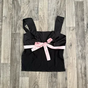 Princess Polly Coquette black and pink satin bow top thumbnail 5