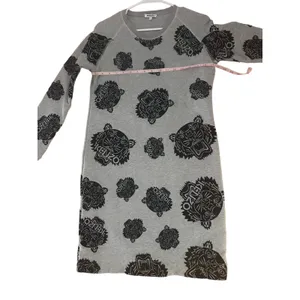 Kenzo Women’s Grey Flocked Velvet Tiger Logo Fleece Sweatshirt Dress-Size Large thumbnail 4
