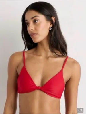 Quince Italian Knot Triangle Bikini Top Cherry Red Size Small thumbnail 1