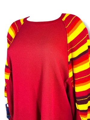 Free People We The Free Rainbow Dreams Pullover XS Red Combo Balloon Sleeve thumbnail 5