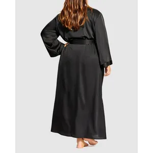 Fox & Royal City Chic Long Black Satin Robe Classic Minimalist Plus Size 18 M thumbnail 9
