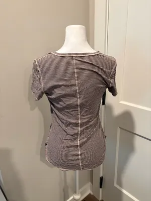 Lululemon Striped V Neck Tee Pima Cotton Black Cream Short Sleeve thumbnail 2