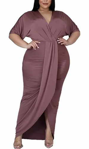 NEW Plus Size Maxi Dress V Neck Short Sleeve Wedding Guest Dress 2X thumbnail 1