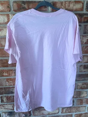 Gildan Light Pink Short Sleeve Tee with Orange Cartoon Cat Graphic thumbnail 4