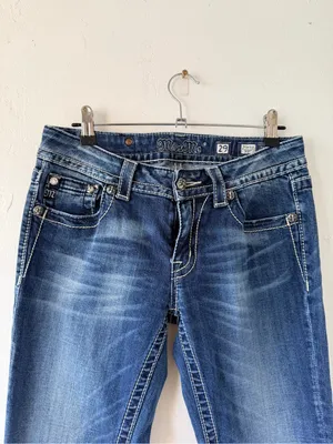 Y2k Miss Me Dark Blue denim cowgirl embellished Bootcut boho Jeans thumbnail 9