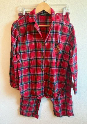 Ralph Lauren Red Green Plaid Flannel Pajama Set Size Small thumbnail 1