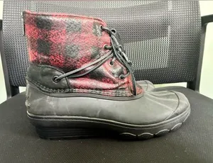 Sperry Top-Sider Saltwater Duck Rain Boots Women's Size 9 Red Black Plaid thumbnail 1