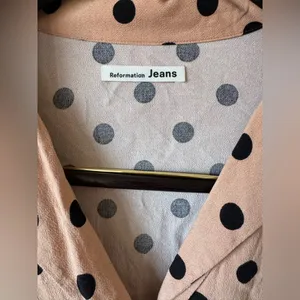 Reformation Polka Dot Button-Up Blouse Cropped Long Sleeve Size Small Pink Black thumbnail 6