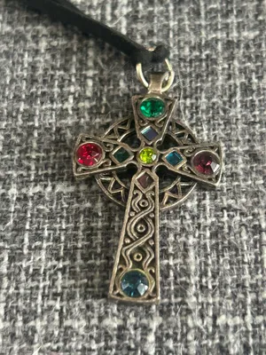 Vintage Signed MIRACLE Celtic Cross Pendant Necklace Silver thumbnail 2