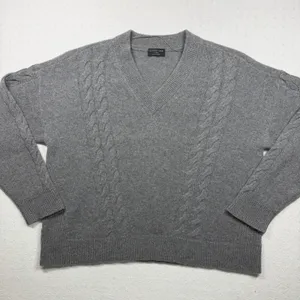 Charter Club Luxury 100% Cashmere Gray Cable Knit V-Neck Sweater XL thumbnail 1
