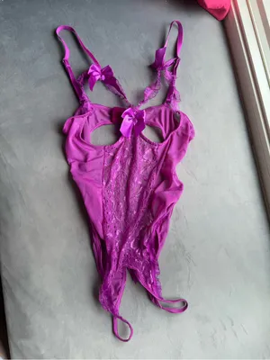Victoria's Secret Lace Bow-Accent Sheer Teddy Bodysuit - Fuchsia thumbnail 2