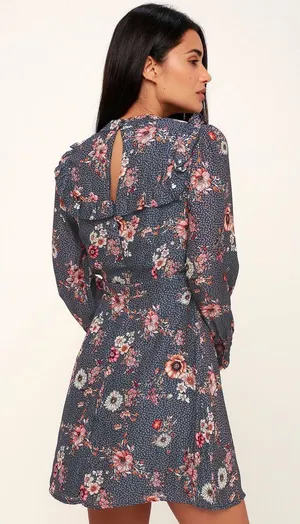 Wander Cassidy Navy Blue Floral Print Mini Dress thumbnail 2