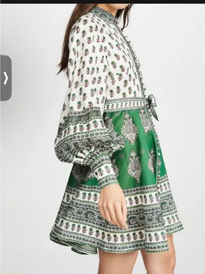 NWOT Zimmermann Green and White Printed Balloon-Sleeve Mini Dress thumbnail 4