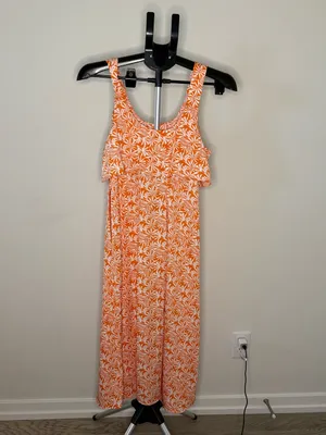 Ann Taylor Factory Orange Tropical Print Maxi Dress Size 6 thumbnail 3