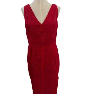 Finders Keepers‎ Spectrum Red Embroidered Midi Dress Sheath V Neck NWT Medium thumbnail 4