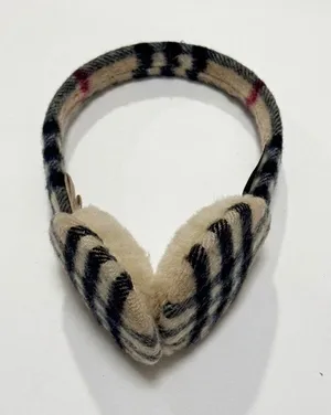 Burberry London Nova Check Cashmere Earmuffs Beige Black One Size thumbnail 1