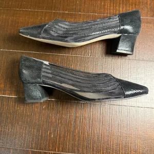 J. Renee Womens Black Mesh Leather Block‎ Heel Pumps Pointed Toe 9.5 M Vintage thumbnail 5