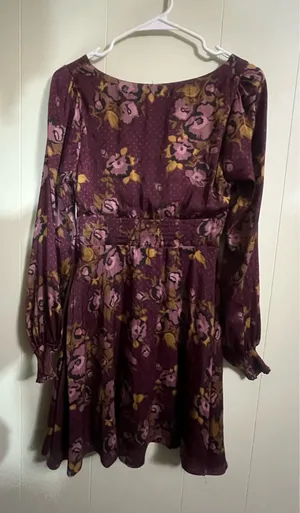 Free People Dress Morning Light Mini Purple Floral Smocked Keyhole Size 6 thumbnail 2