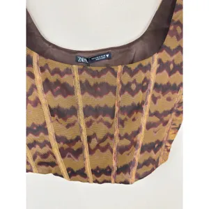NWT Zara Mesh Corset Top Bustier Size M Brown Geometric Print Y2K Boho Chic thumbnail 3