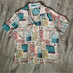 VINTAGE 1990s patchwork pattern button down blouse thumbnail 8