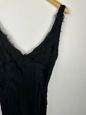 Sndys Gina Black Lace Trim Satin Maxi Dress Women’s‎ Sz L thumbnail 5
