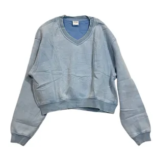 Cropped V-Neck Sweatshirt Women’s Small NEW light pastel Dusty Blue thumbnail 1