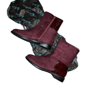 Bellini Deep Dark Red Suede Booties with Alligator Accent size 7W thumbnail 2