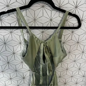 Lululemon Stun to Remember Sage Green Satin Cowl Neck Cutout Midi Dress thumbnail 8