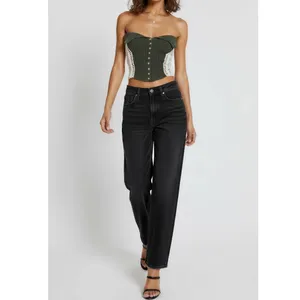 JADED LONDON Akio Knitted Corset Top, Olive, XS thumbnail 4