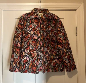 Floral Quilted Jacket Women’s Large Boho Cottagecore Whimsy Artsy Coat Pockets thumbnail 1